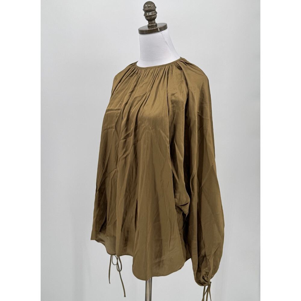 Reiss Khaki Brown Atelier Finley Draped Balloon Sleeve Blouse Top Sz US 4 NEW - Picture 2 of 7